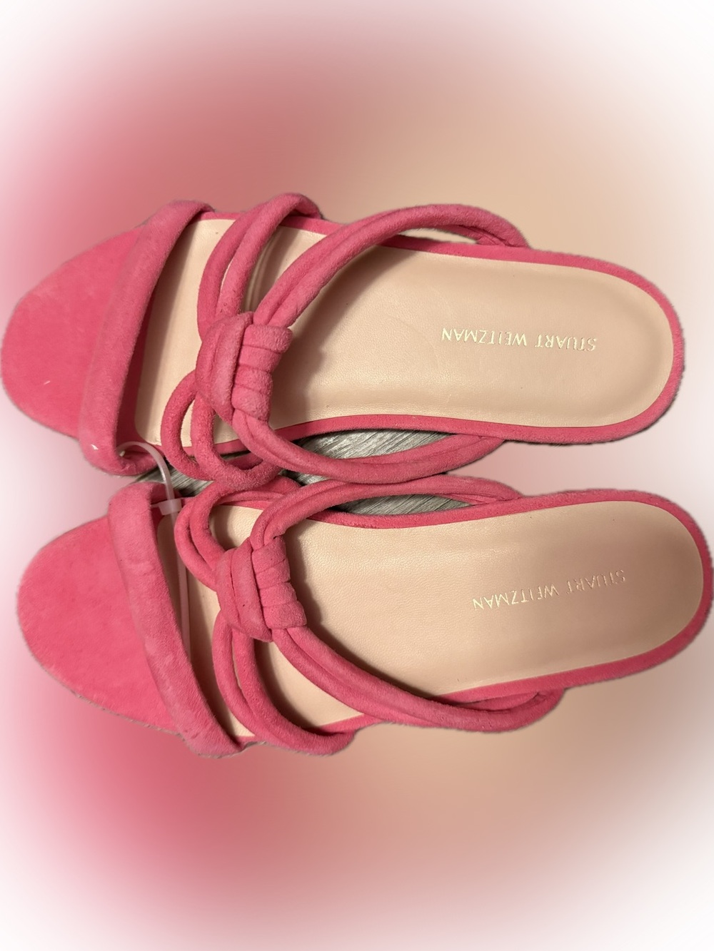 Bright pink suede Stuart Weitzman Twist Knot Flat Sandals in the  vibrant Peonia